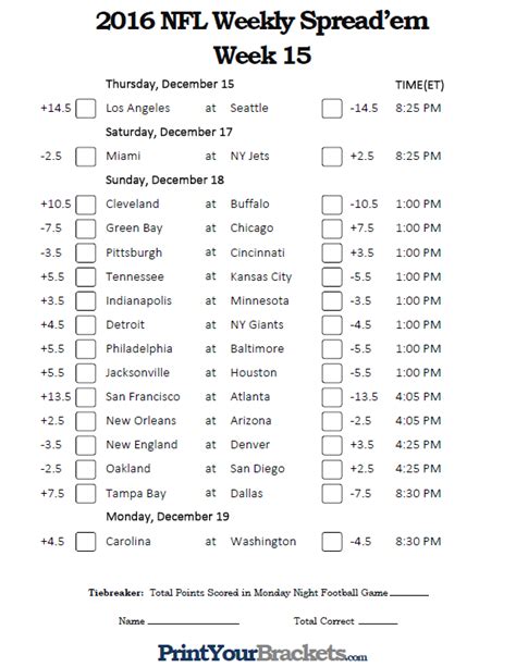 nfl standings week 15|week 15 printable NFL brackets.